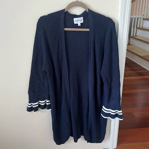 Women’s Navy Blue Flowy Cardigan with Flutter Flare Sleeves